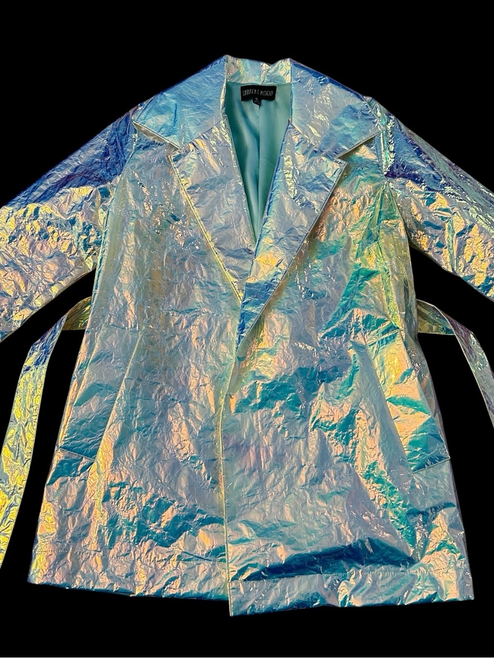 Current Mood Iridescent Holographic Unicorn Crinkle-Textured Jacket Belted Small - Picture 10 of 16